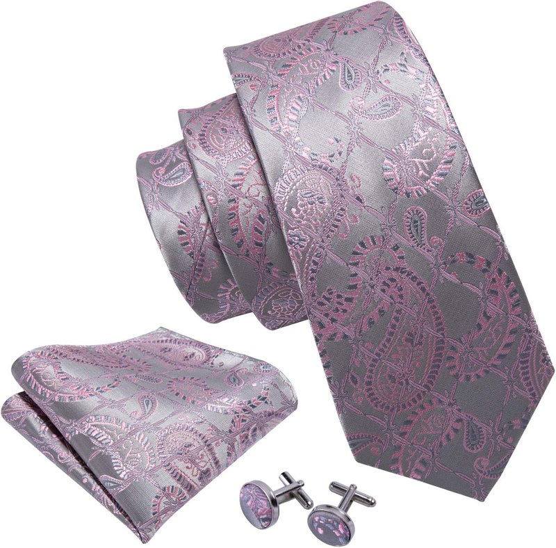 Barry.Wang Store Men Ties Paisley Woven Silk Necktie Set with Pocket Suqare Cufflinks Formal - Image 3